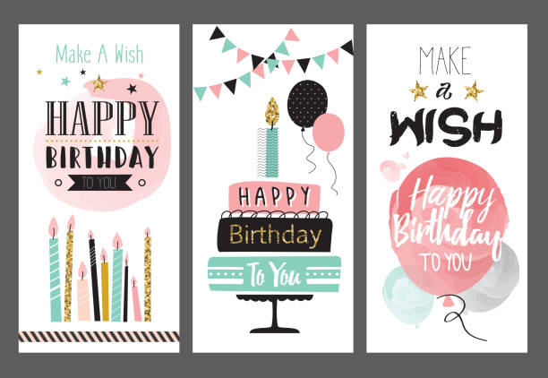 illustrations, cliparts, dessins animés et icônes de ensemble de cartes de vœux d’anniversaire design - carte de voeux et danniversaire illustrations