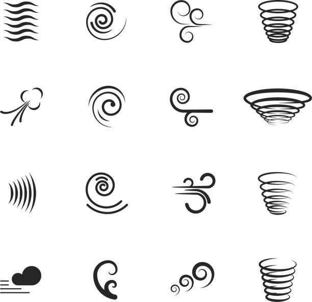 ilustraciones, imágenes clip art, dibujos animados e iconos de stock de viento, conjunto de iconos vectoriales de movimiento - white background colors striped part of