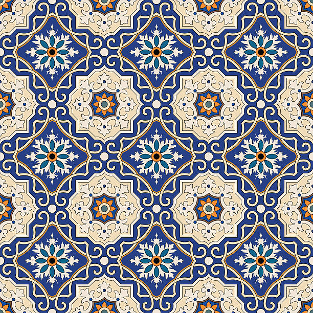 istock Seamless pattern from colorful floral Moroccan, Portuguese tiles, Azulejo, ornaments. 597948814