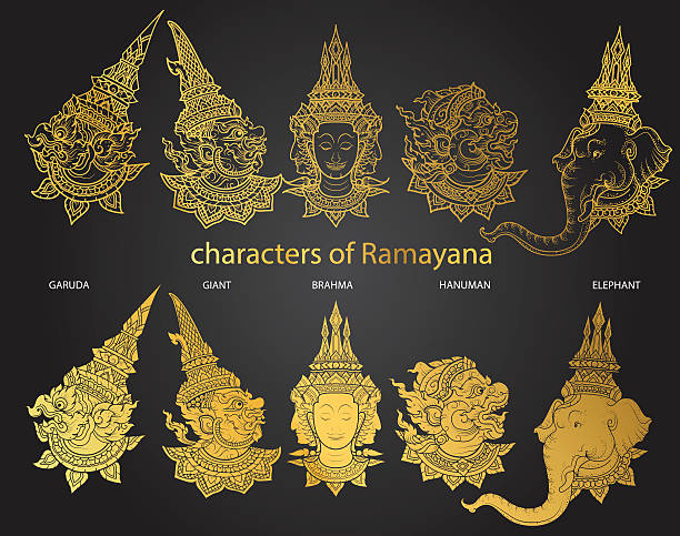 набор символов вектора рамаяна - hanuman stock illustrations