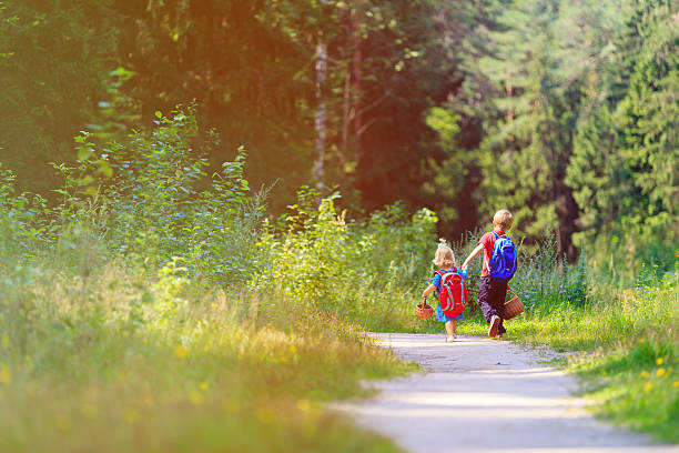 istock little boy and girl with baskets going to forest 597951722