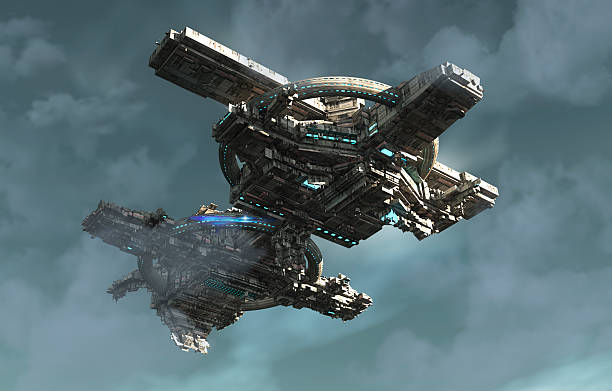 istock Unidentified flying object. Futuristic spaceship. 597953192