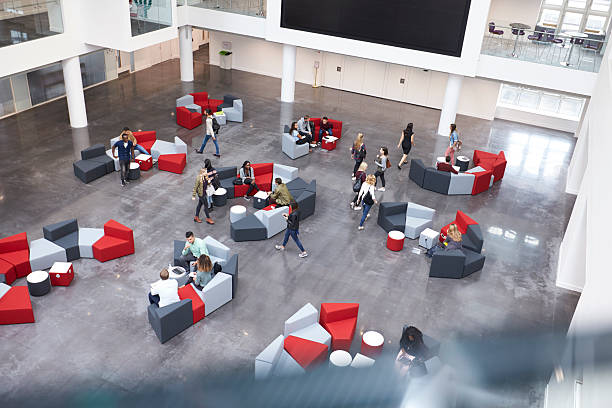 istock Busy university atrium area, seen from an indoor  balcony 597959126