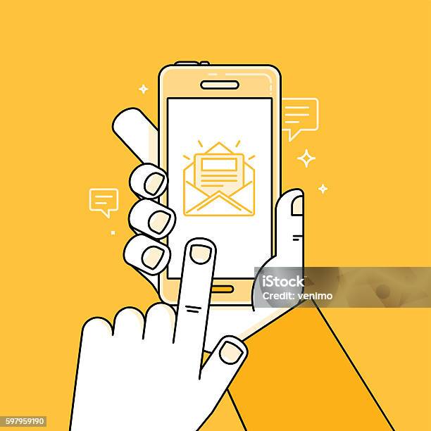 Vector Illustration In Flat Style Hand With Mobile Phone Stock Illustration - Download Image Now