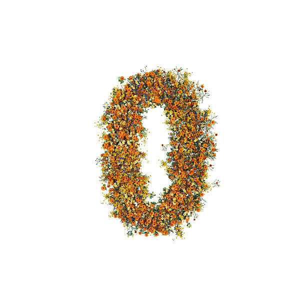 Number 0 of Flowers and Grass with Wild Meadow on White Background. Alphabet. numbers, 