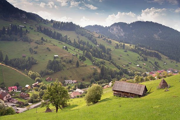 Summer landscape above the village in Moeciu de Sus - Bran, Romania