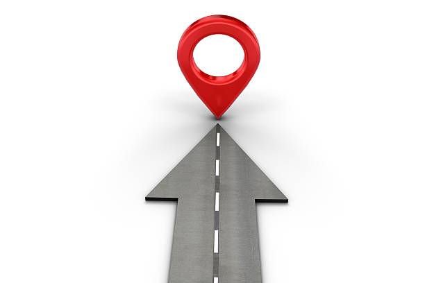 istock Red location marker on a road 597960710