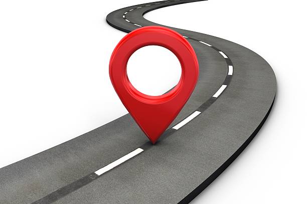 istock Red location marker on a road 597960744