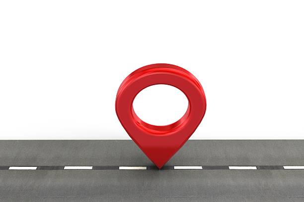 istock Red location marker on a road 597960756
