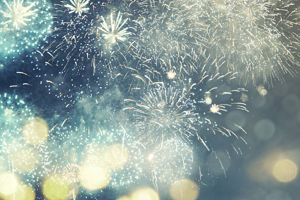 istock Fantastic colorful fireworks with  copyspace. Background for New 597961470
