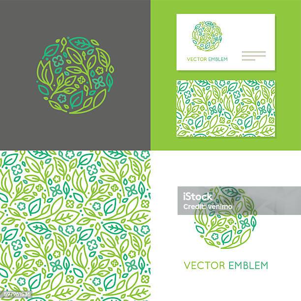 Vector Abstract Emblem For Organic Shop Stock Illustration - Download Image Now - Pattern, Environmental Conservation, Leaf