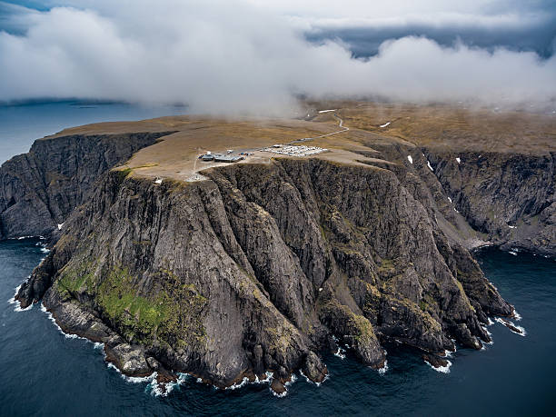 Barents Sea coast North Cape (Nordkapp) in northern Norway aerial photography.