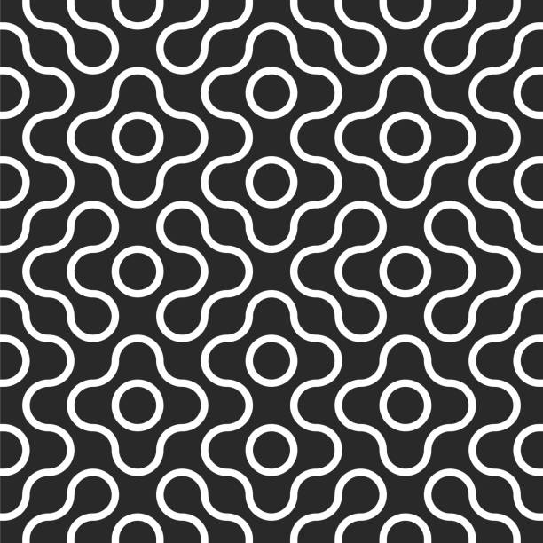 Seamless tangled maze pattern background Seamless tangled techno pattern. Abstract rounded geometric shape. Vector black and white tangled round stripes background. interlace format stock illustrations
