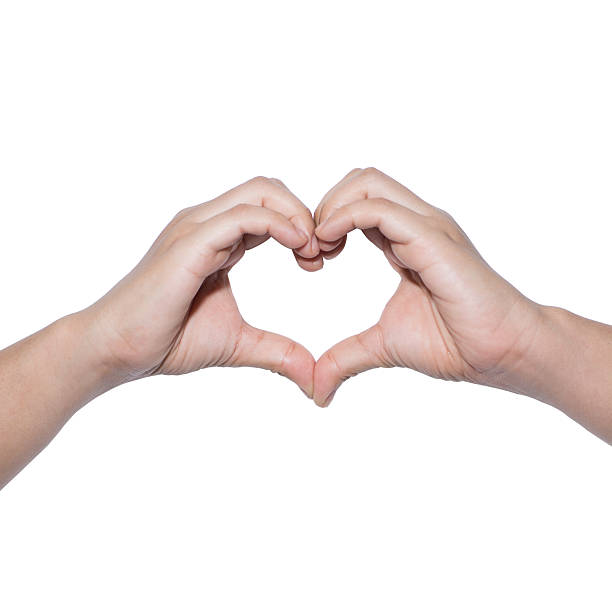 istock Woman hand making sign Heart isolated on white 597963320