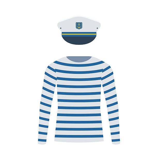 ilustrações de stock, clip art, desenhos animados e ícones de sailor shirt and captain cap - striped shirt
