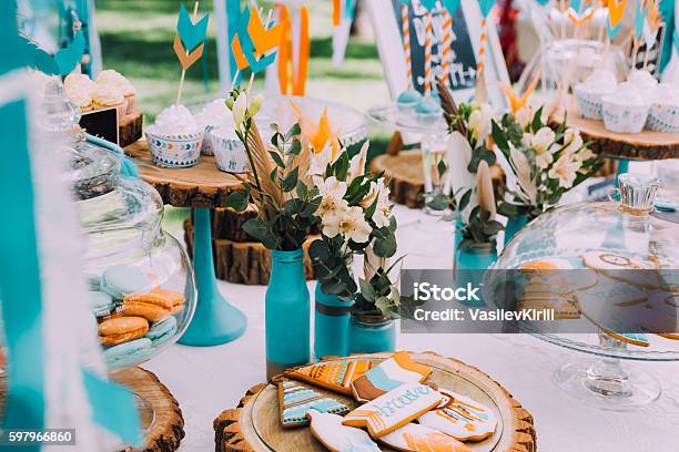 Childrens Birthday Party In Boho Style Stock Photo - Download Image Now - Party - Social Event, Political Party, Decoration