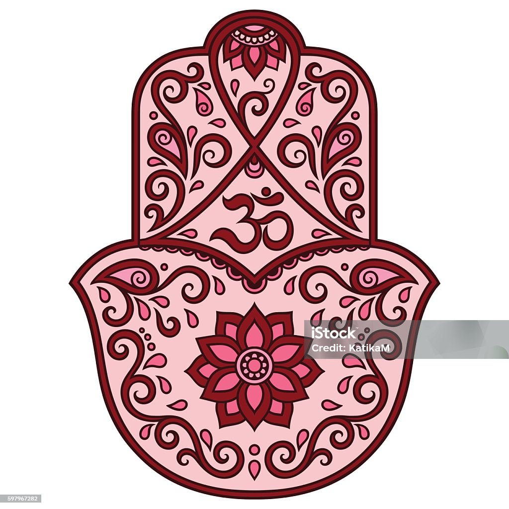 Color vector hamsa hand drawn symbol. Color vector hamsa hand drawn symbol.Color vector hamsa hand drawn symbol. Arabic Style stock vector