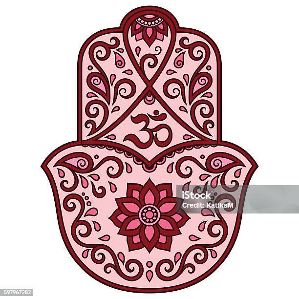 Color Vector Hamsa Hand Drawn Symbol Stock Illustration - Download Image Now - Arabic Style, Computer Graphic, Culture of India