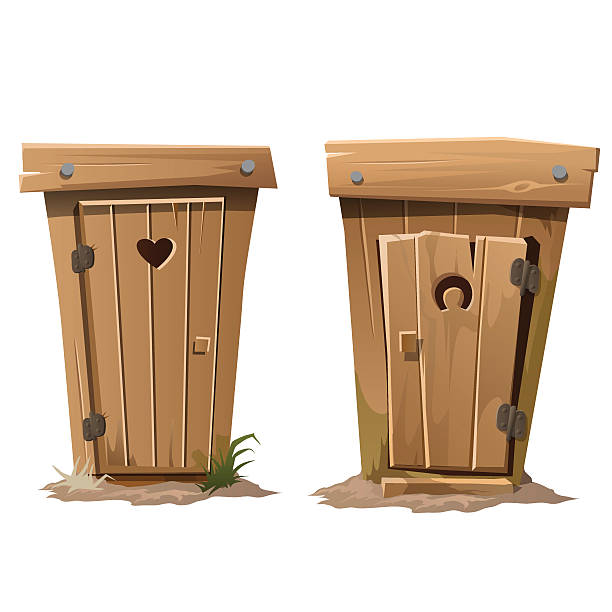 Two rural toilets on white background Two rural toilets on white background. Vector illustration Outhouse stock illustrations