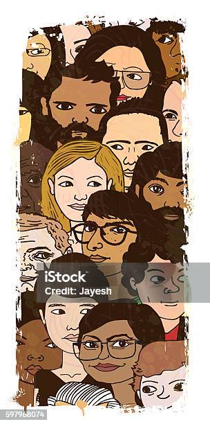 Large Group Of People Illustration Stock Illustration - Download Image Now - City, Art, Community Outreach