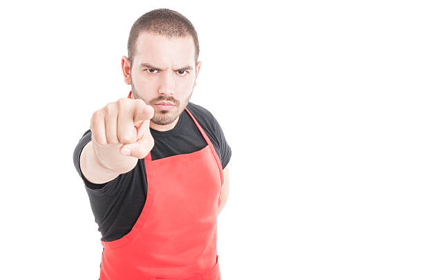 istock Angry butcher pointing finger at you 597968410