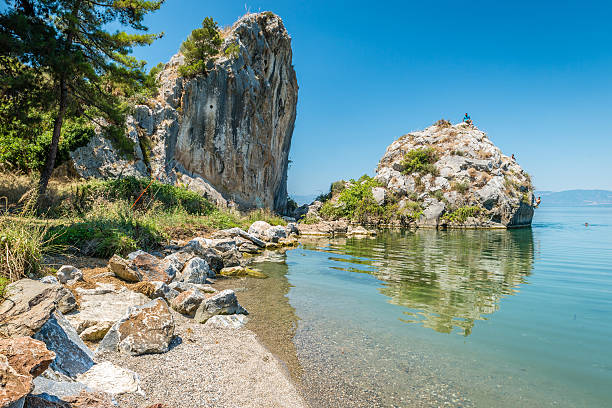 Iznik, Turkey - July 24, 2016: People are jumping from cliff into the lake of Iznik in Turkey
