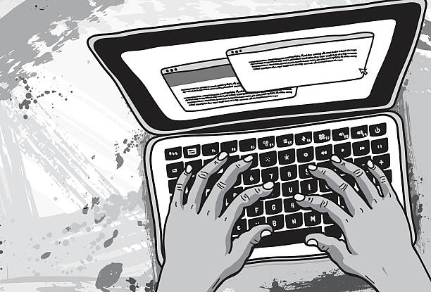 Typing on Laptop Illustration Typing on Laptop Over Head View Illustration writing email stock illustrations