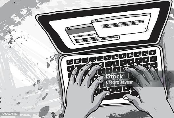 Typing On Laptop Illustration Stock Illustration - Download Image Now - Writing - Activity, E-Mail, Laptop