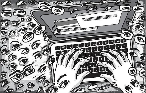 Vector illustration of Followers Watching what is being Typed on Keyboard Illustration