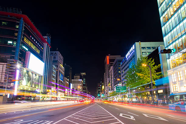 Seoul, Republic of Korea - October 22, 2014: Streets of Gangnam on a cool autumn night in Gangnam-Gu, Seoul, Republic of Korea