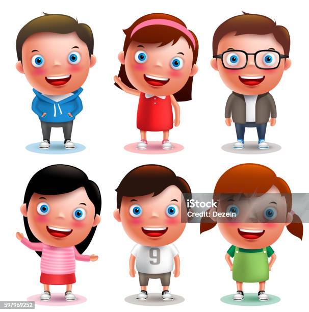 Kids Vector Characters Boys And Girls Set With Different Outfits Stock  Illustration - Download Image Now - iStock