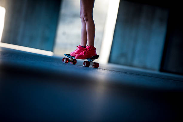 istock Skateboarding girl close up 597971232