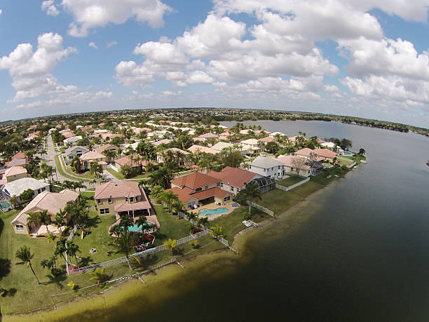 istock Suburban homes aerial view 597971376