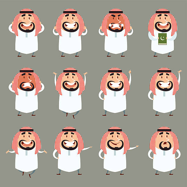 Set of cartoon muslim icons2 Vector image of the set of cartoon muslim icons cartoon of muslim costume stock illustrations