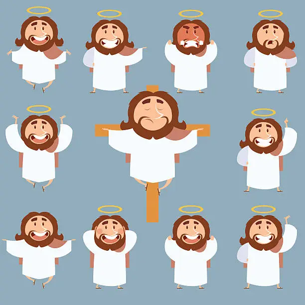 Vector illustration of Set of Jesus flat icons
