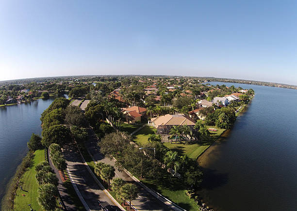 istock Suburban homes aerial view 597973110