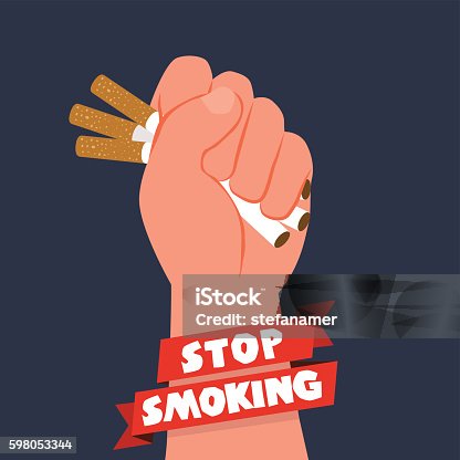 istock Cigarettes in fist hand. giving up smoking. stop smoking concept 598053344