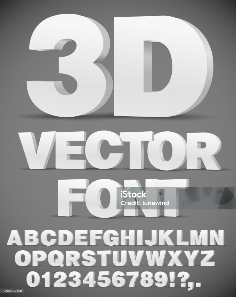 Vector 3D font Vector 3D flat style font. Set of letters and numbers in EPS10 Three Dimensional stock vector