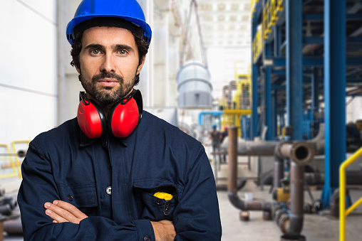 Portrait of an industrial worker in a factory