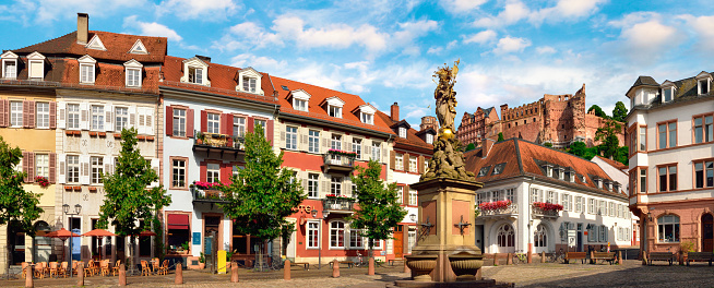 The Kornmarkt Square in Heidelberg, Germany, daytime panorama