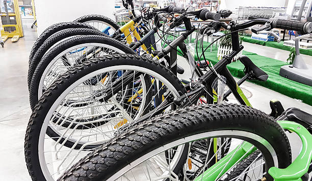 istock Row of bikes available to sell 598059458