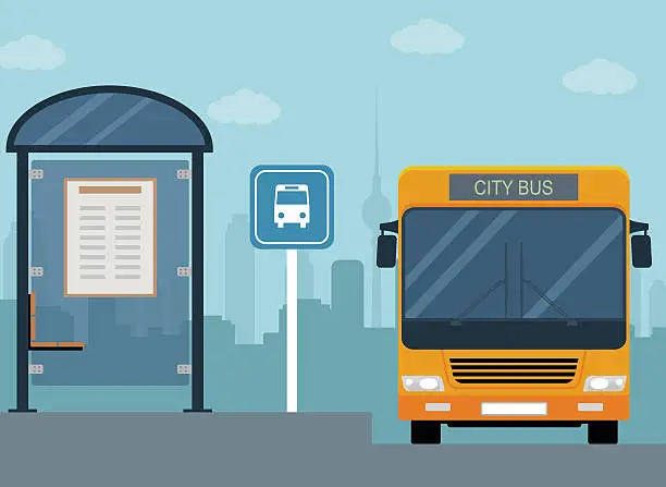 Vector illustration of Picture of bus on the bus stop.