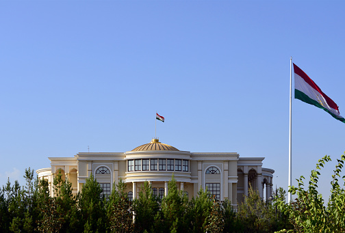 Dushanbe, Tajikistan: presidential palace and giant flagpole, known as Palace of the Nation - built under Emomalii Rahmon - photo by M.Torres