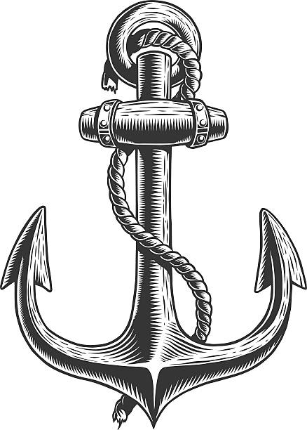 Old vintage anchor Old vintage anchor with rope nautical theme anchor chain stock illustrations