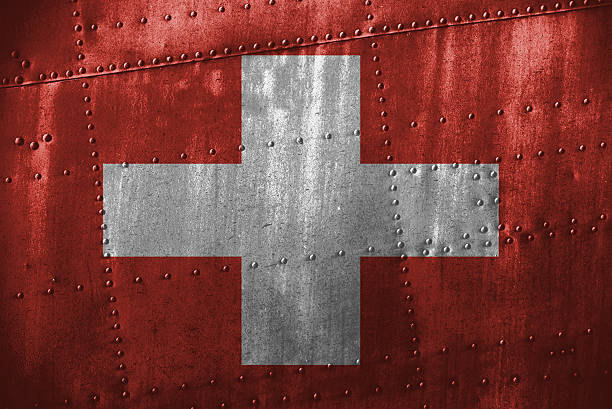 istock metal texutre or background with Switzerland flag 598066820