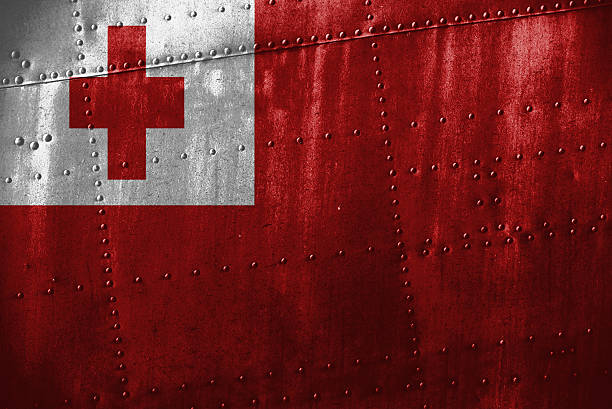 istock metal texutre or background with Tonga flag 598067226