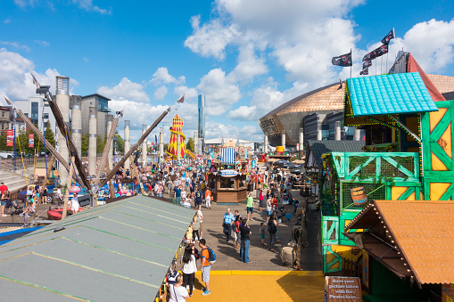 Cardiff, United Kingdom - August 29, 2016: Tourists and Locals enjoying the Bank Holiday at the bank holiday at the annual Cardiff Harbour Festival &  P1 Welsh Grand Prix of the Sea in Cardiff Bay.