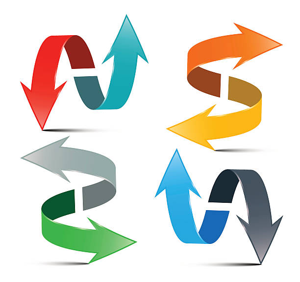 이중 화살표 세트 - moving up arrow sign interface icons three dimensional shape stock illustrations