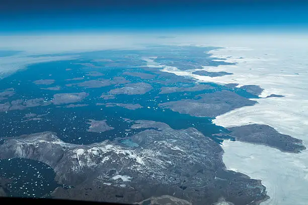 Aerial view over the eastcoast of Greenland near Kangerlussuaq in july