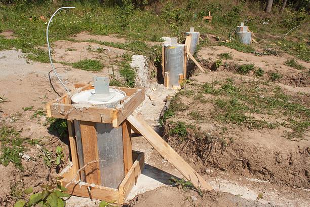 istock Building site. Foundations of a house. 598070284